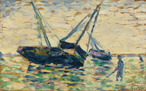Trois Bateaux Et Un Marin (Étude Pour L’échouage À Grandcamp) (1885) by Georges Seurat