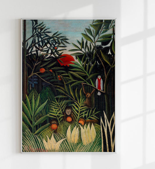 Monkeys and Parrot by Rousseau Art Print