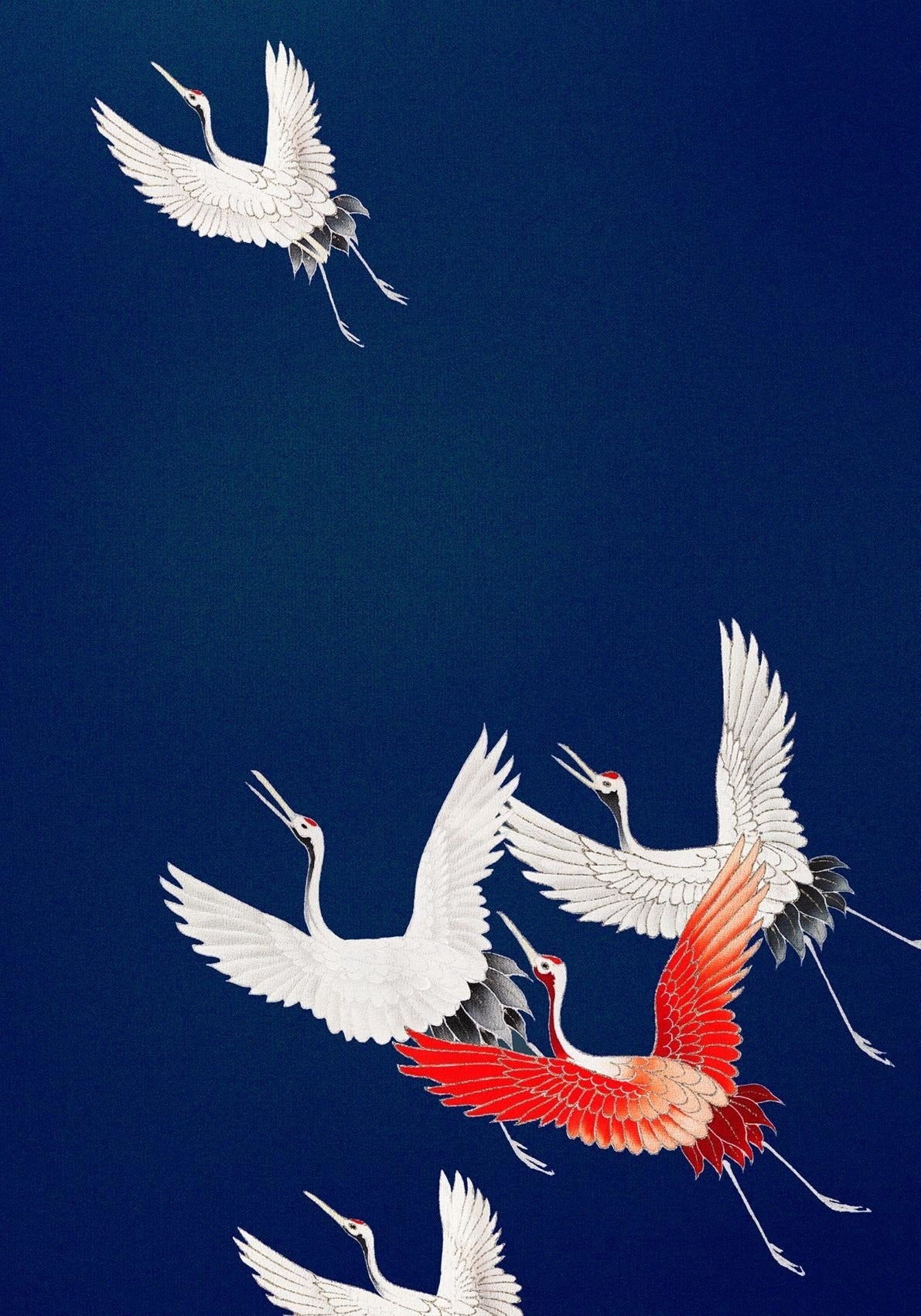 Cranes in Blue Japanese Art Poster