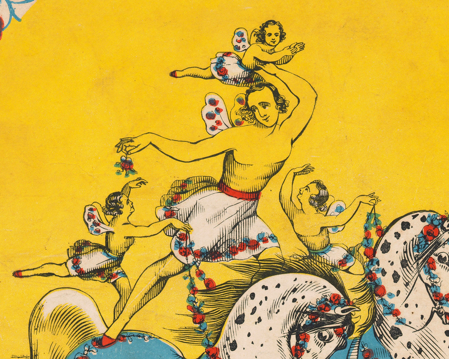 Colorful acrobats print | American circus ephemera | Dancing horses | Fairy dancers | American cowboy | Modern vintage décor