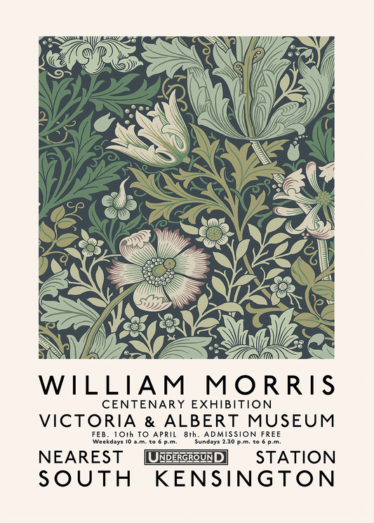 William Morris Exhibition Poster, Art Nouveau, Victoria and Albert Museum, Morris Flower Pattern, Home Decor, Wall Art
