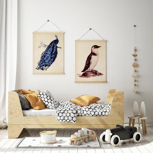 Peacock and Penguin Animal Poster Set of 2 Prints