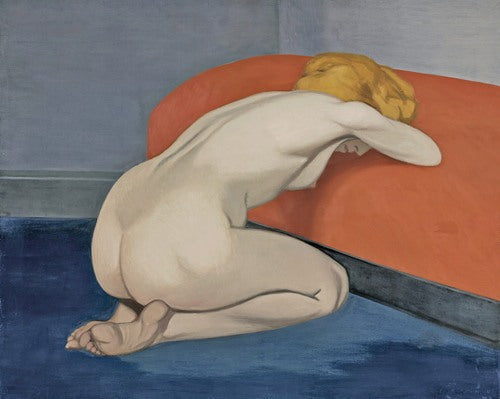 Naked Woman Kneeling In Front of a Red Couch (1915)