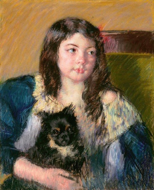 Françoise, Holding a Little Dog, Looking Far to the Right (1909)