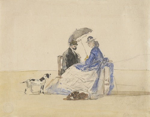 A Couple Seated on the Beach with Two Dogs (c. 1865)