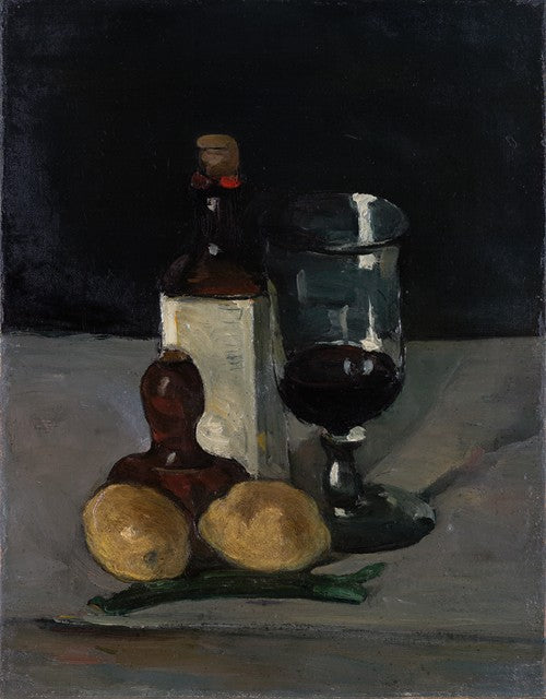 Still Life with Bottle, Glass, and Lemons (1867–69) by Paul Cézanne