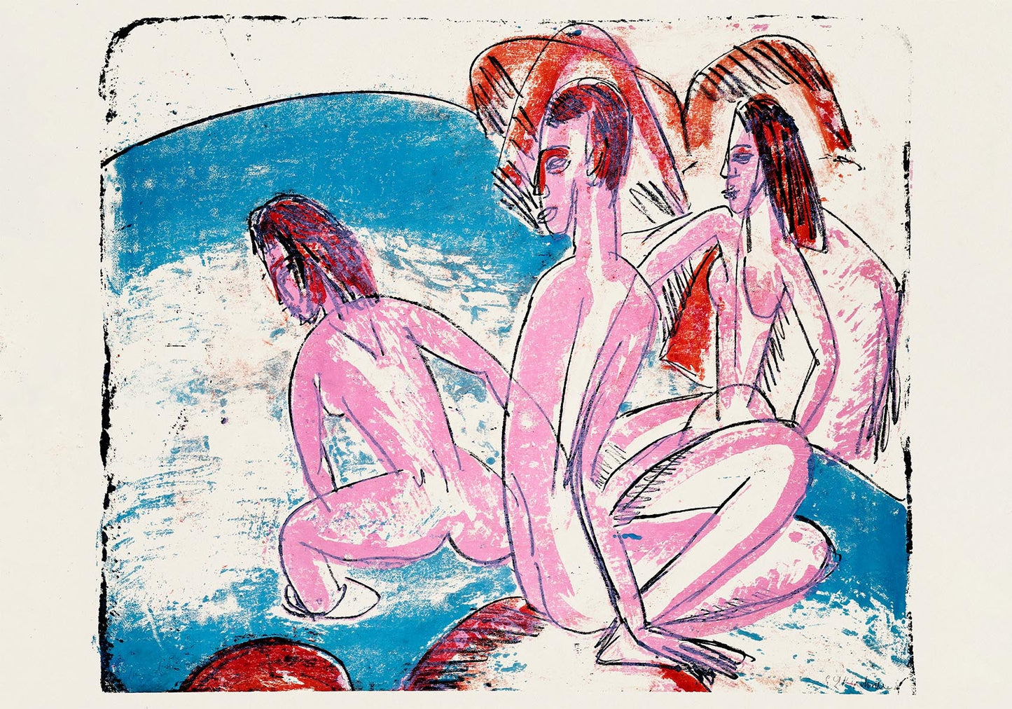 Three Bathers by Stones by Ernst Kirchner