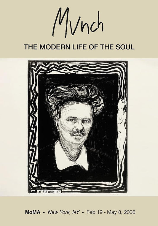 "August Strindberg" Munch Exhibition Poster - _ready-for-faire, Art Exhibition Poster, Black and White, Edvard Munch, Exhibition Poster, expressionism, Moma, mun10040, Munch, office, Office decor, Officer Decor, portrait, ready-for-abound, symbolism, Wall Art