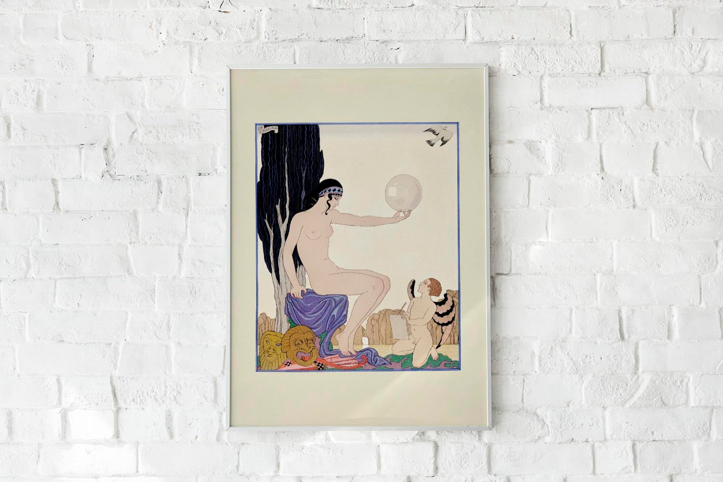 Seated Woman and Cherub Vintage Poster