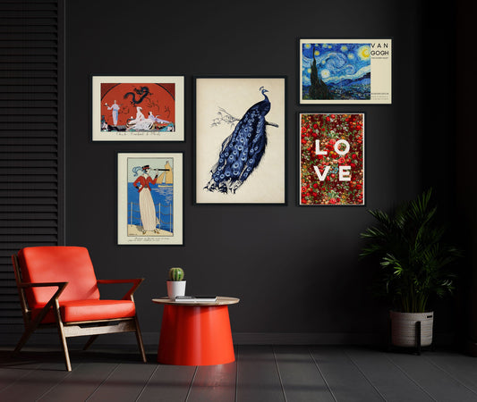 Red & Blue Gallery Wall (Set of 5 Art Prints)