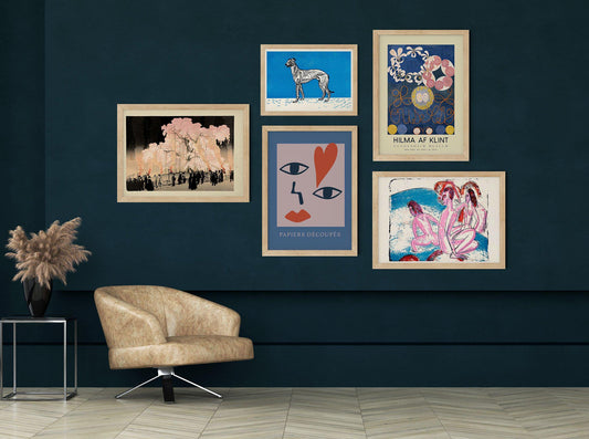 Blue & Pink Gallery Wall (Set of 5 Art Prints)
