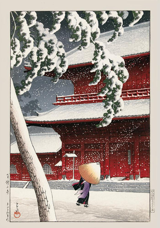 Geisha in the snow by Hasui
