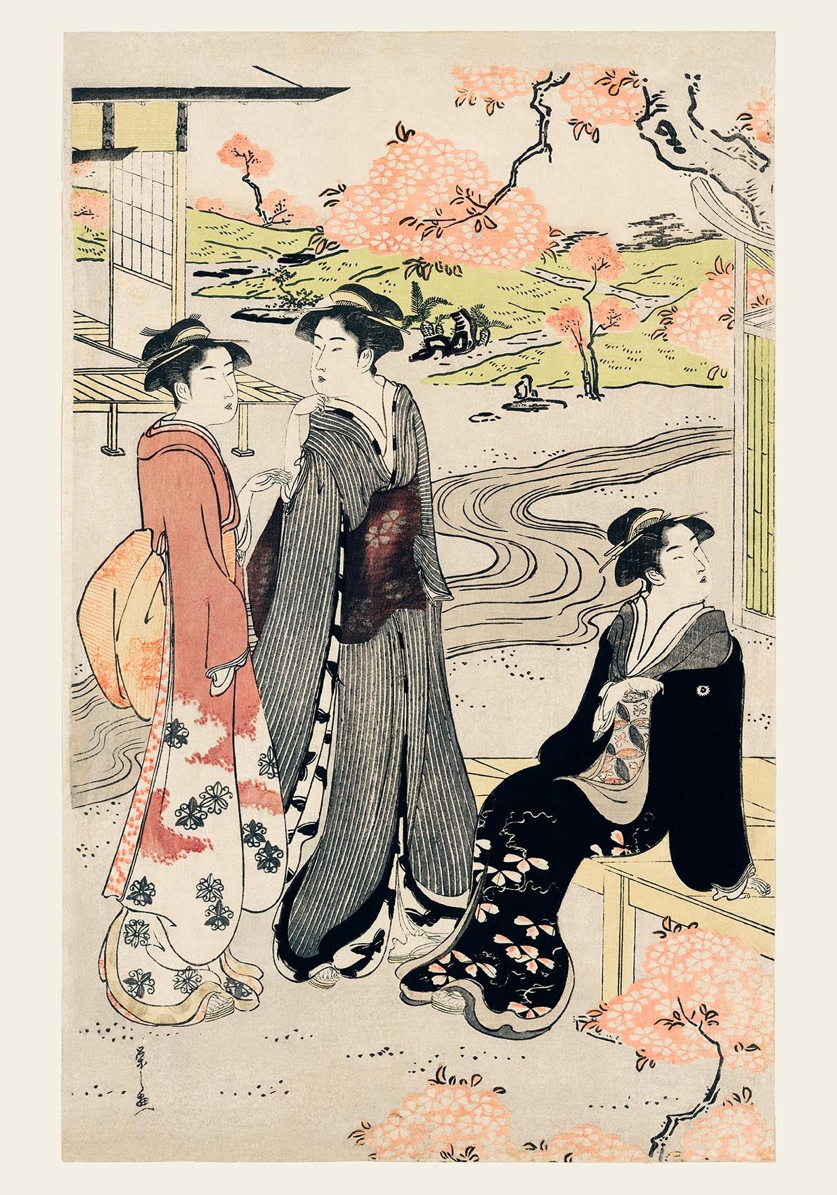 Three Geishas in Kimonos by Eishi Hosoda