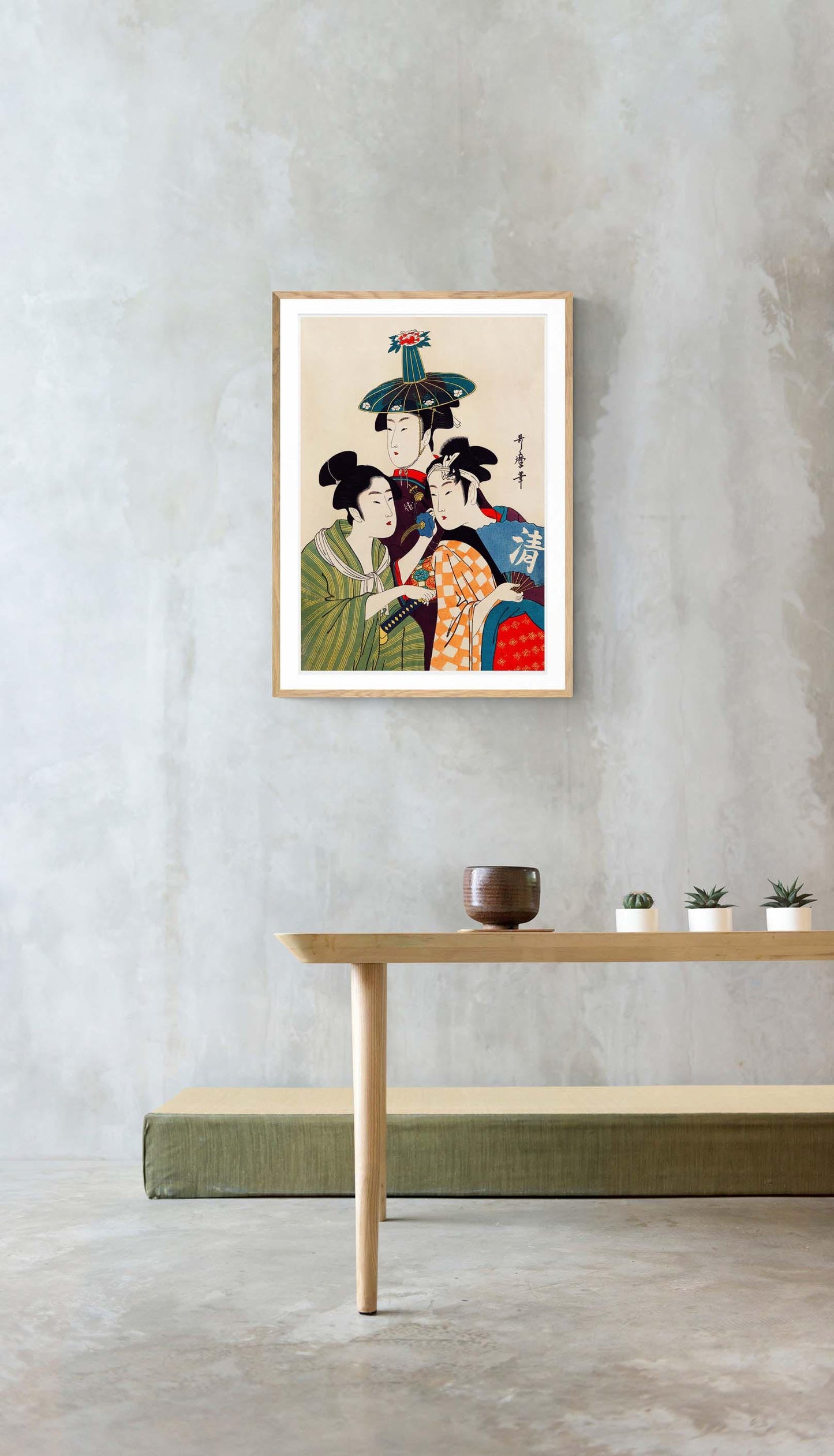 3 Geishas and a Blue Hat by Kitagawa