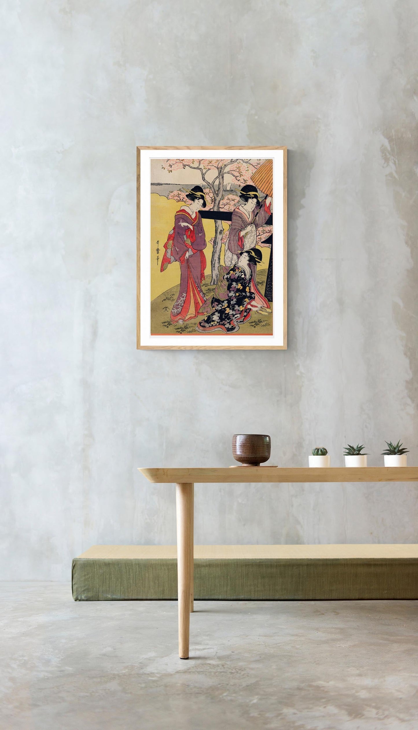 Gotenyama no Hanami Hidari (3 Geishas at Cherry Blossom Garden) by Utamaro Kitagawa