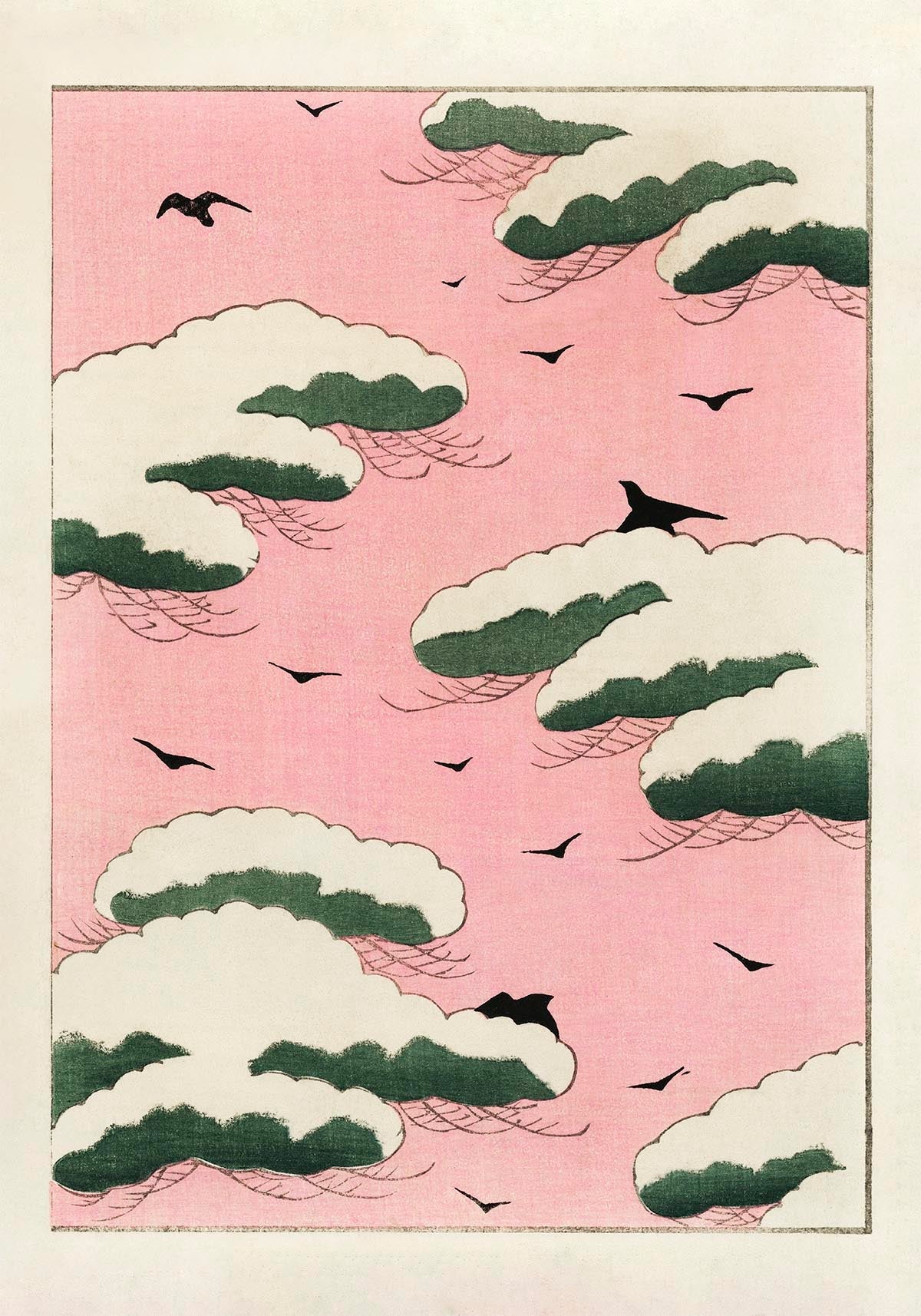 Pink Sky and Birds by Watanabe Seitei