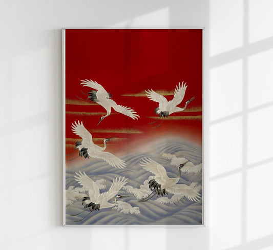 Crane Over Waves Kimono Poster