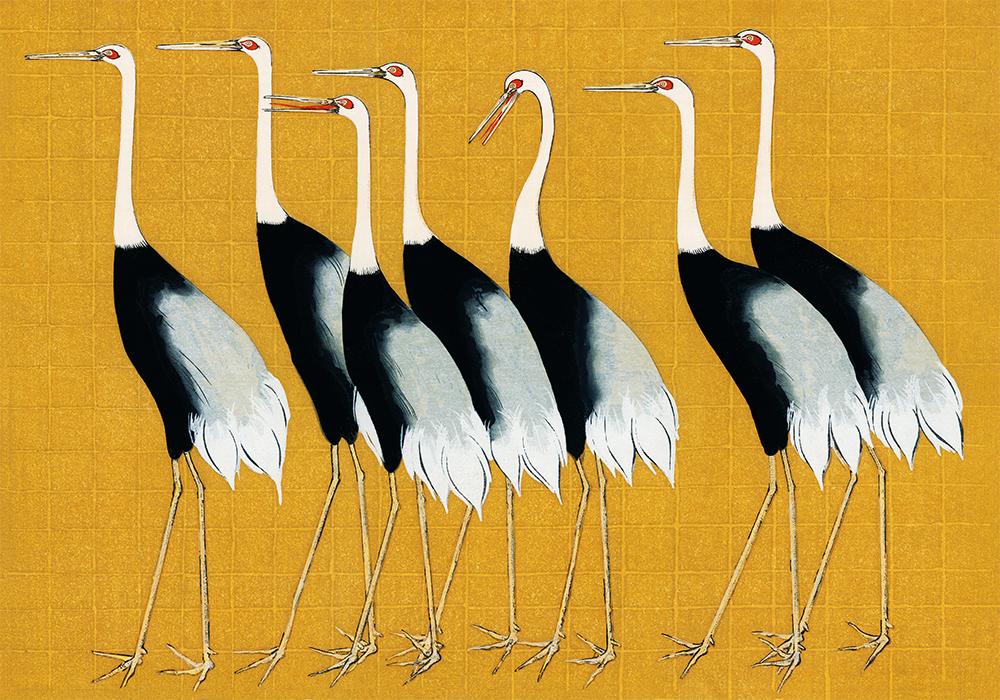7 Birds by Korin - Yellow Japanese Bird Print