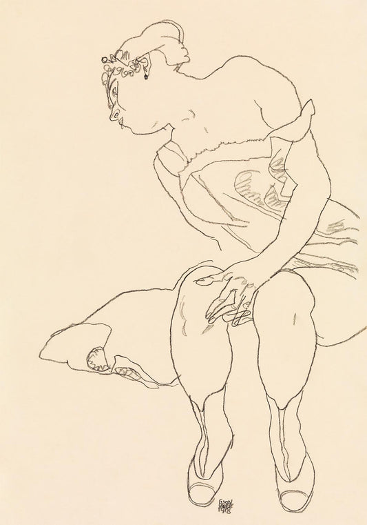 Seated Woman in Corset and Boots by Egon Schiele