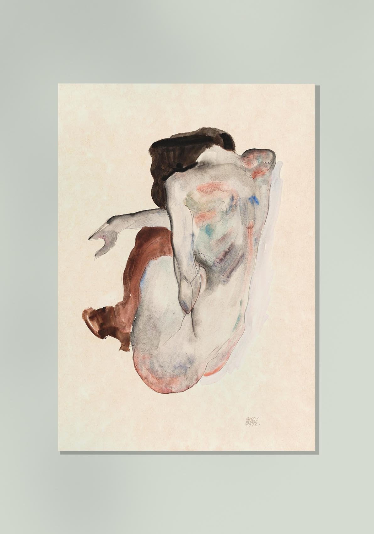 Crouching Nude in Shoes and Black Stockings by Egon Schiele