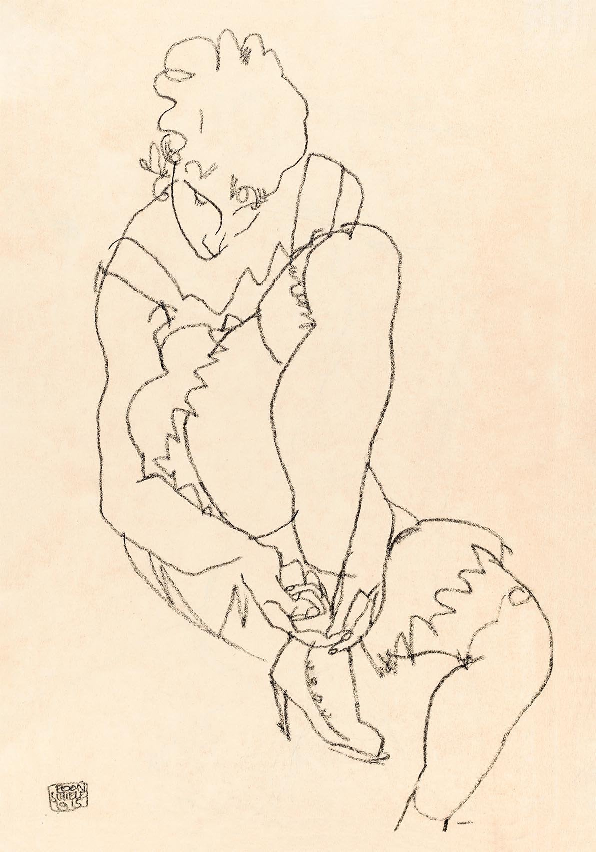 Woman Buttoning Her Shoes by Egon Schiele