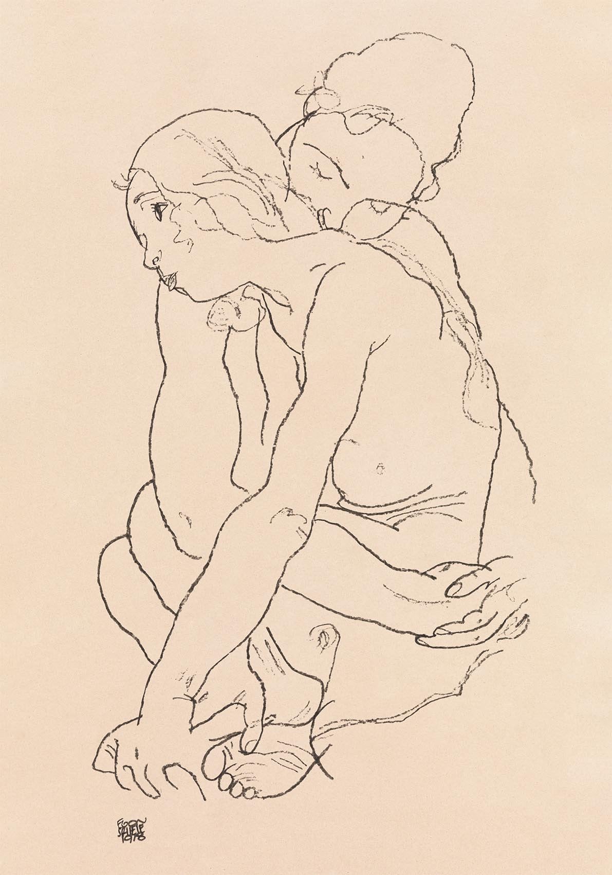 Woman and Girl Embracing by Egon Schiele