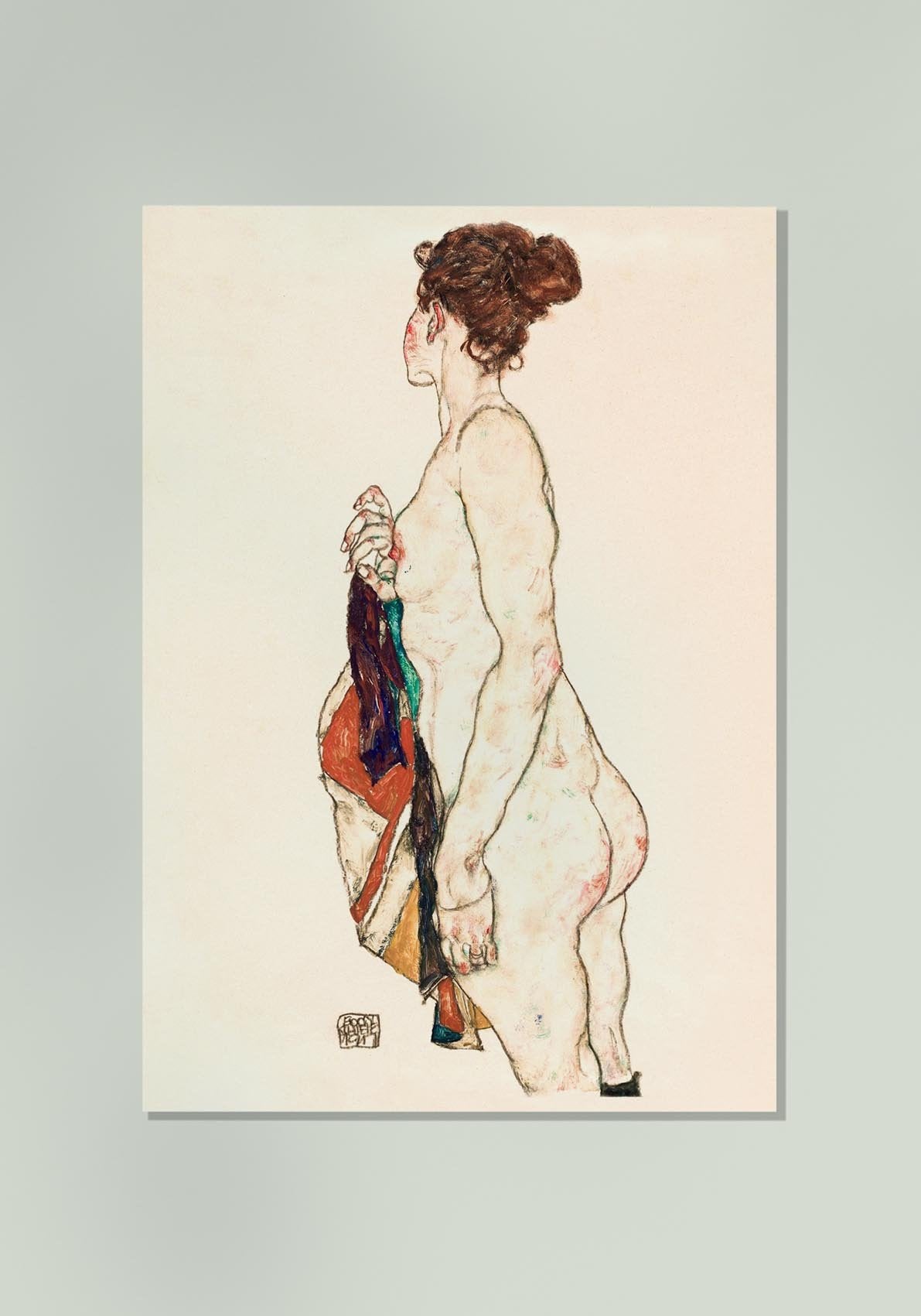 Standing woman with a Patterned Robe by Egon Schiele