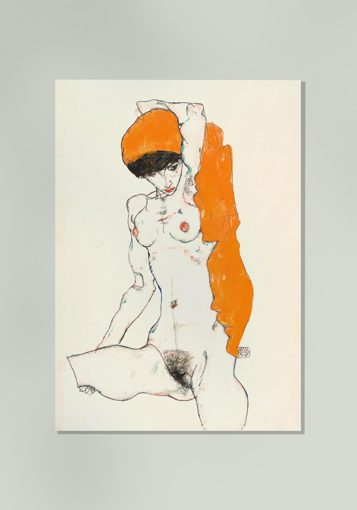 Standing Nude with Orange Drapery by Egon Schiele