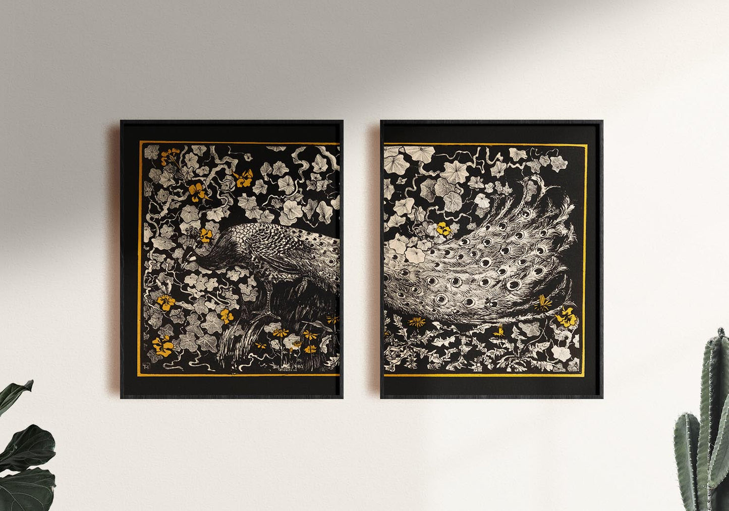 Black Peacock Diptych - set of 2 prints