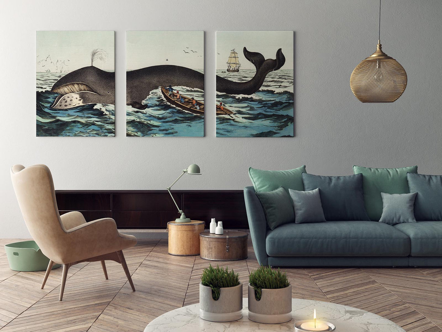 Moby Dick Scene Vintage Poster Triptych (set of three)