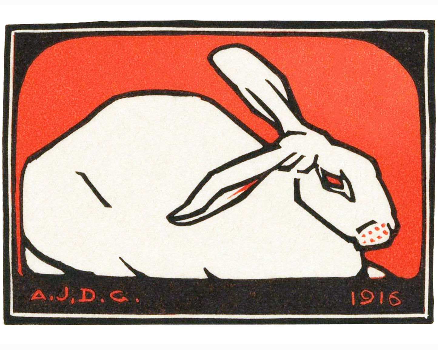 Vintage rabbit fine art print | Lying rabbit | Art nouveau animal woodblock | Modern vintage décor | Ready to frame & gift | Julie de Graag