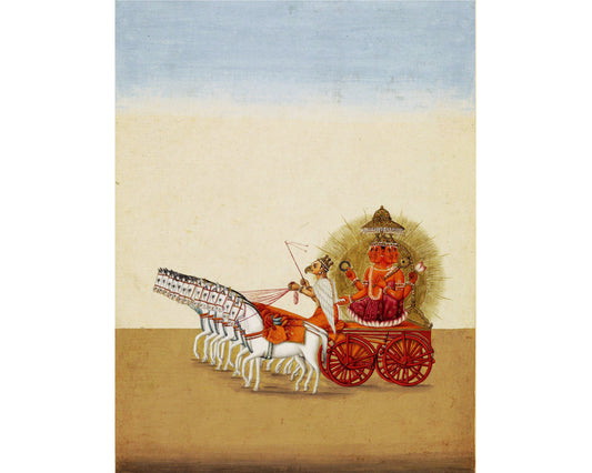 Indian Sun God pulled by horses | Vintage 'solar cart' | Giclée fine art print | Modern Vintage decor | Eco-friendly gift