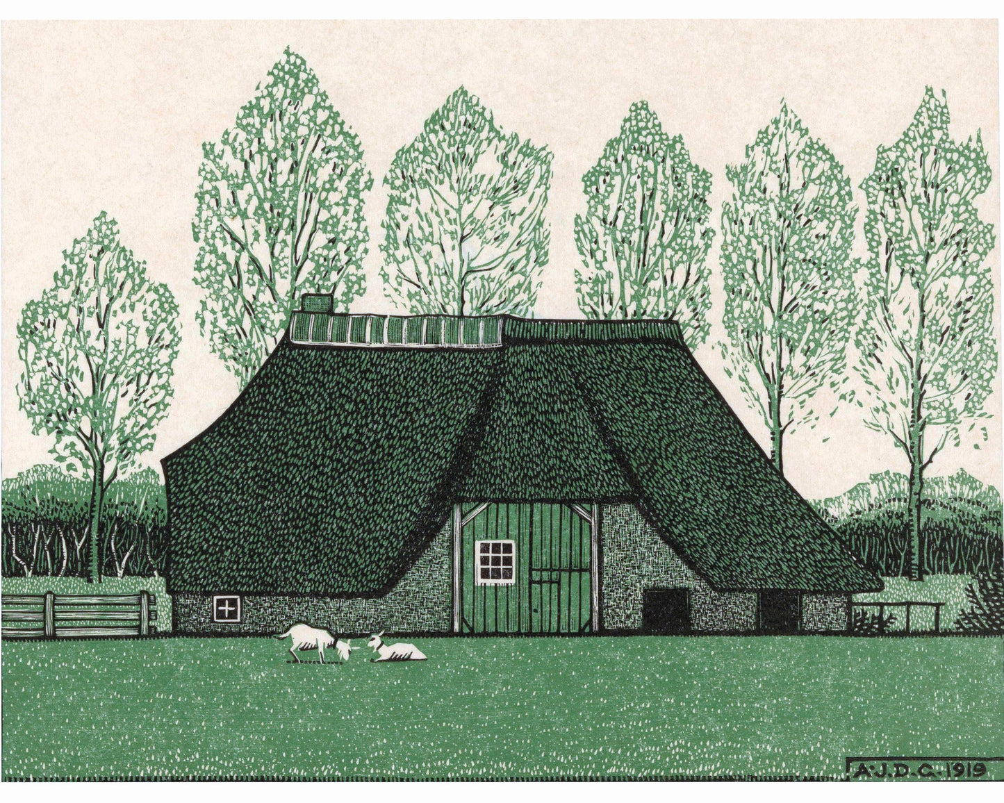 Vintage farm fine art print | Farm with thatched roof | Landscape art |  Modern vintage décor | Julie de Graag | Ready to frame & gift