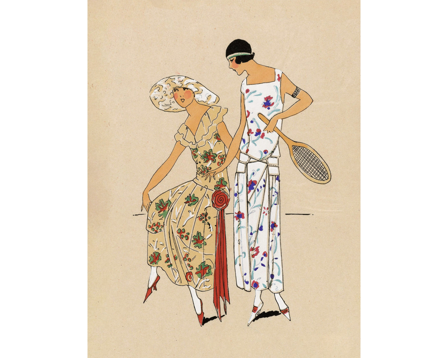 Vintage French tennis fashion plate | 1920's women's wear | Female athletic art | Modern Vintage decor | Eco-friendly gift