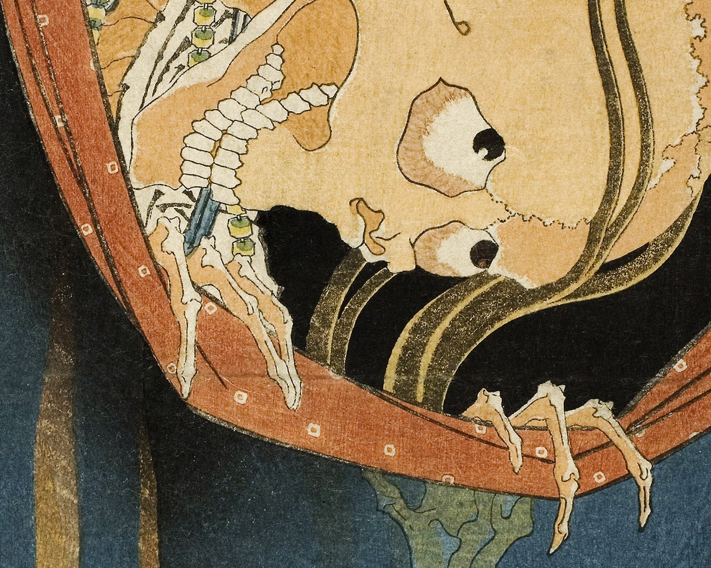 Vintage Japanese ghost tale | Skeleton wall decor | Antique color woodcut print | Giclée fine art print | Eco-friendly gift