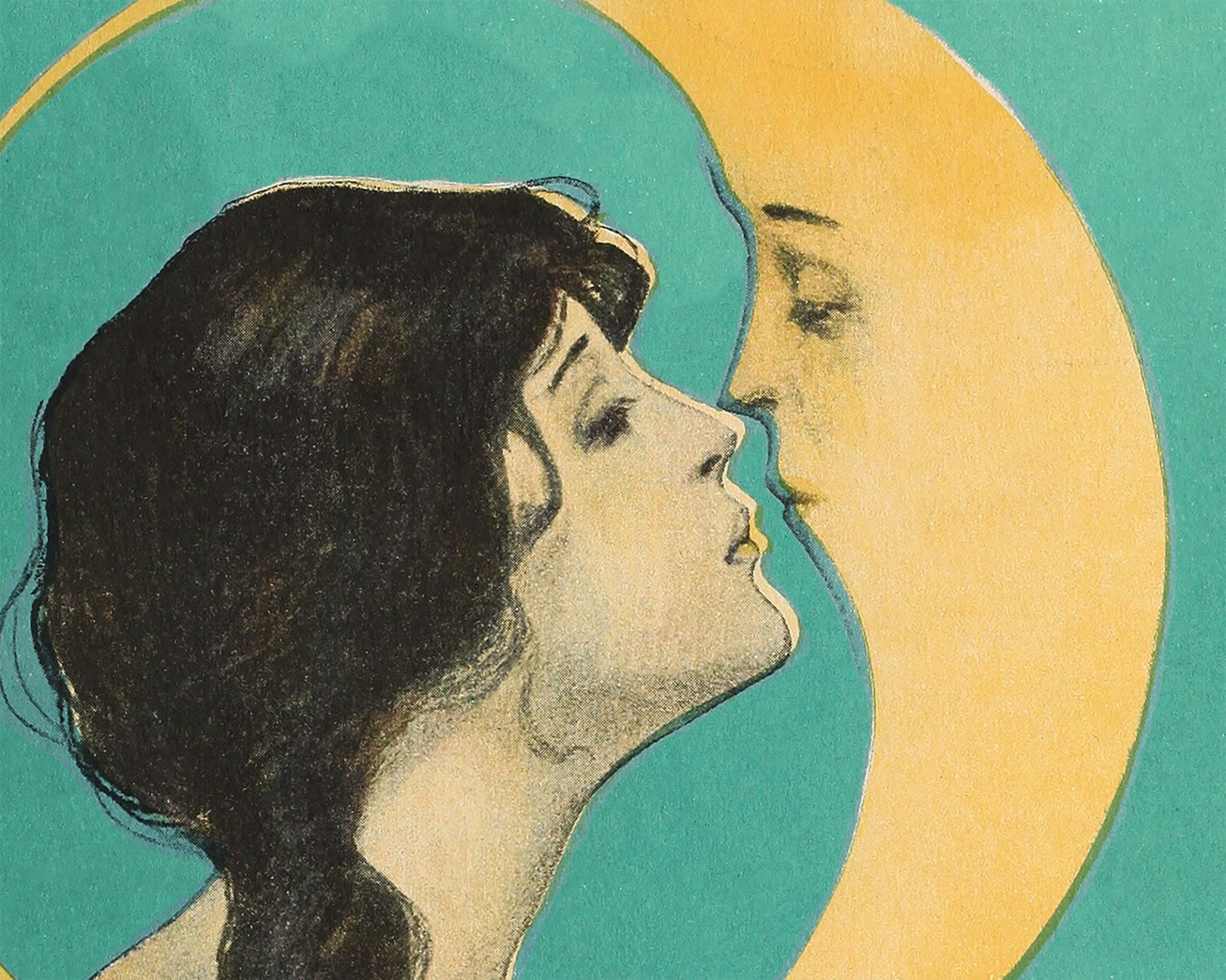 Woman kissing the moon | Vintage love and Valentine | Antique man in the moon | Celestial wall art | Old Dixie moon | Modern Vintage decor