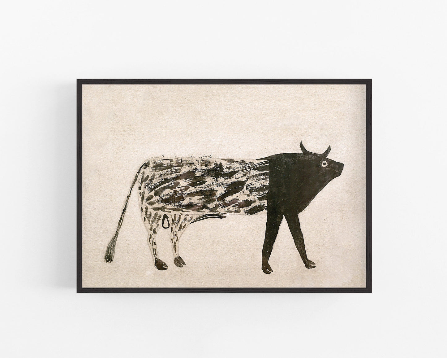 Bill Traylor Americana art | Spotted bull | Farm folk art | African American self-taught artist | Modern vintage wall décor