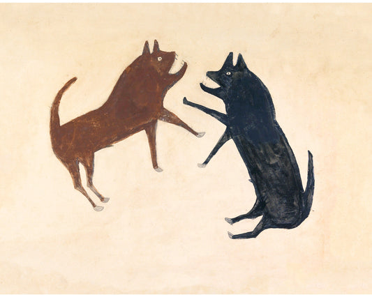 Two dogs fighting | Bill Traylor Americana art | Animal folk art | African American self-taught artist | Modern vintage wall décor