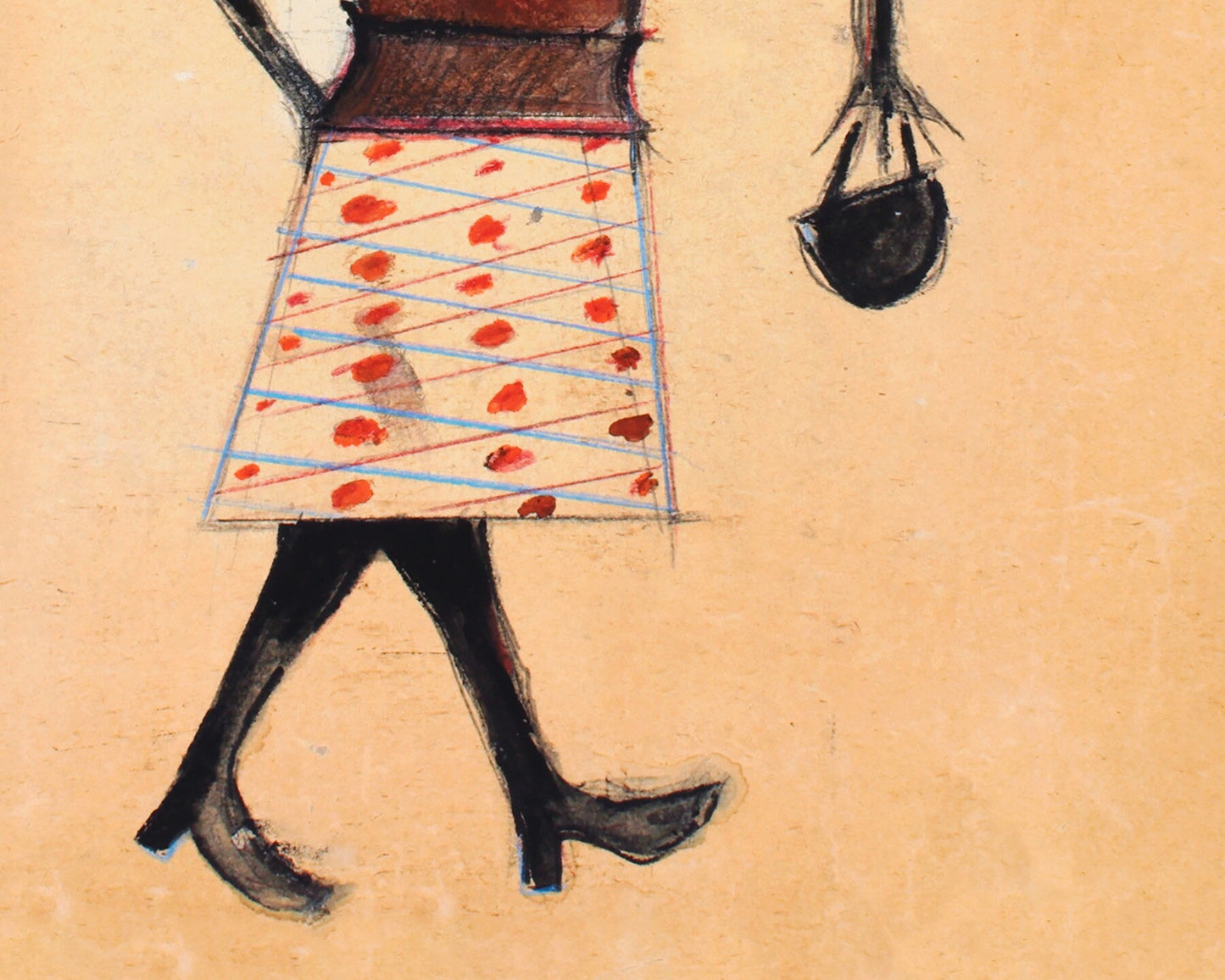 Bill Traylor Americana art | Woman walking with purse | Fashion folk art | African American self-taught artist | Modern vintage wall décor