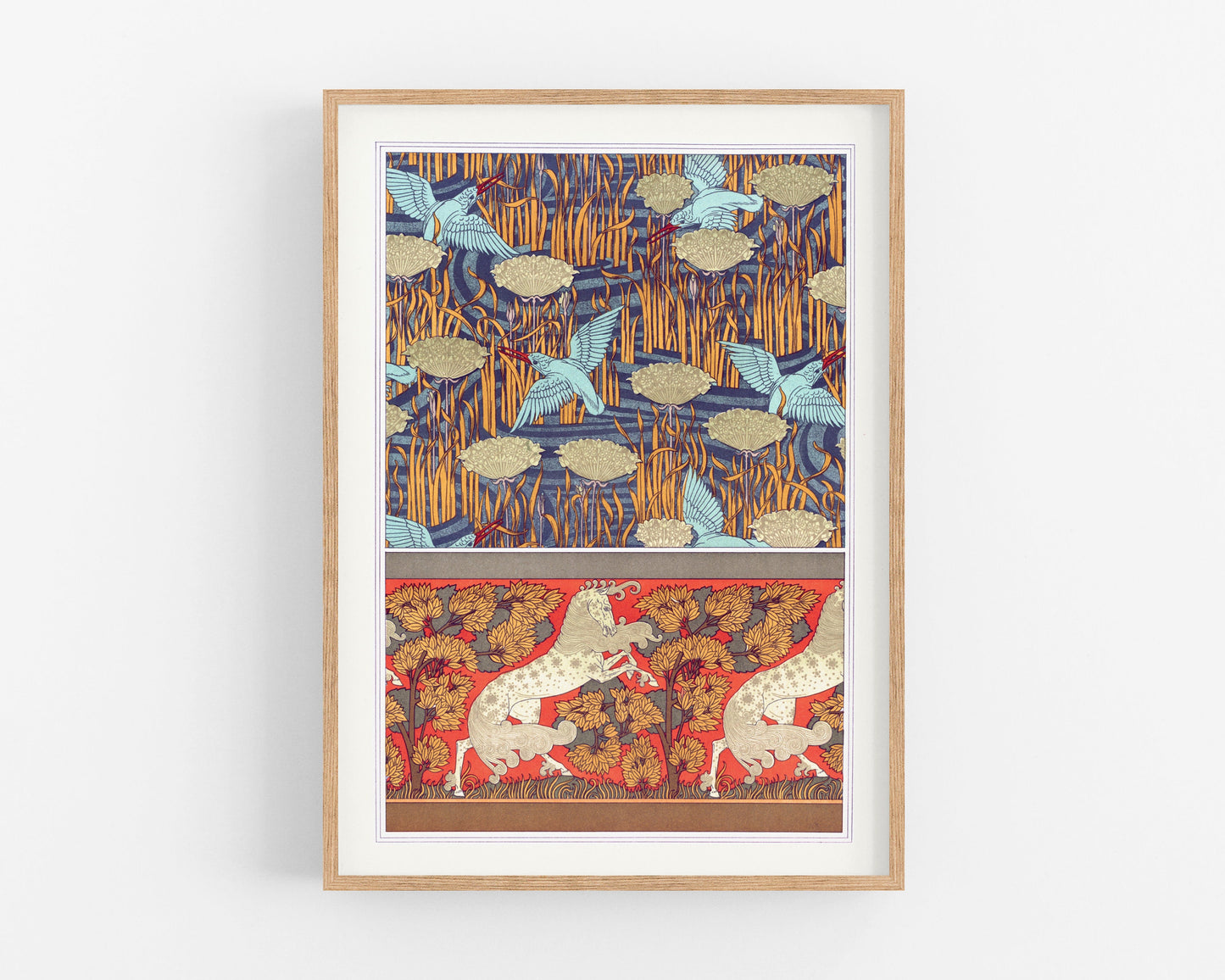 Art nouveau animals | Kingfisher and Horse art | L'animal dans la Décoration | Natural History | Modern vintage décor | Eco-friendly gift