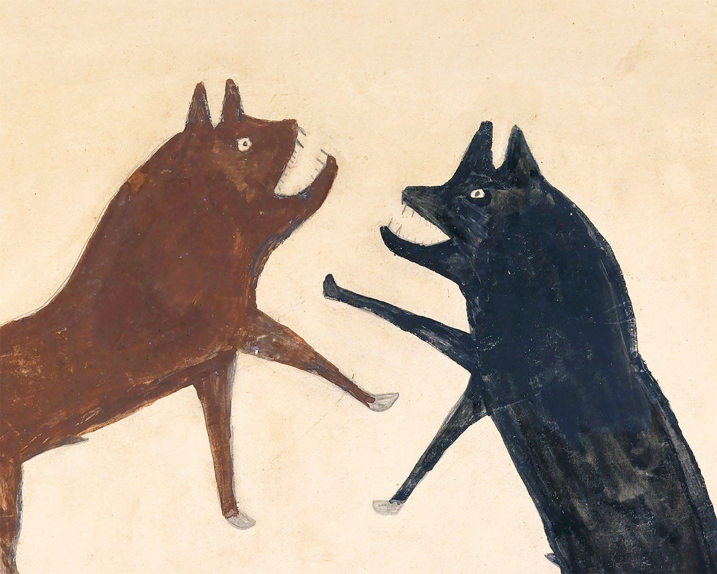 Two dogs fighting | Bill Traylor Americana art | Animal folk art | African American self-taught artist | Modern vintage wall décor