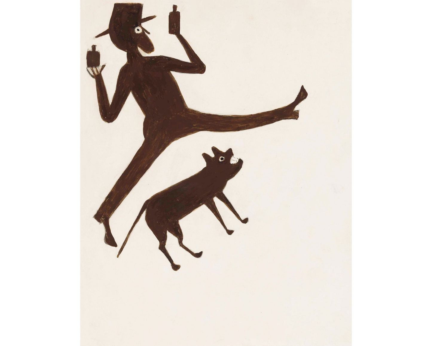 Bill Traylor Americana art | Drinking man and dog | Animal folk art | African American self-taught artist | Modern vintage wall décor