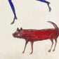 Bill Traylor Americana art | Man with yoke, bird and dog | Animal folk art | African American self-taught artist | Modern vintage wall décor