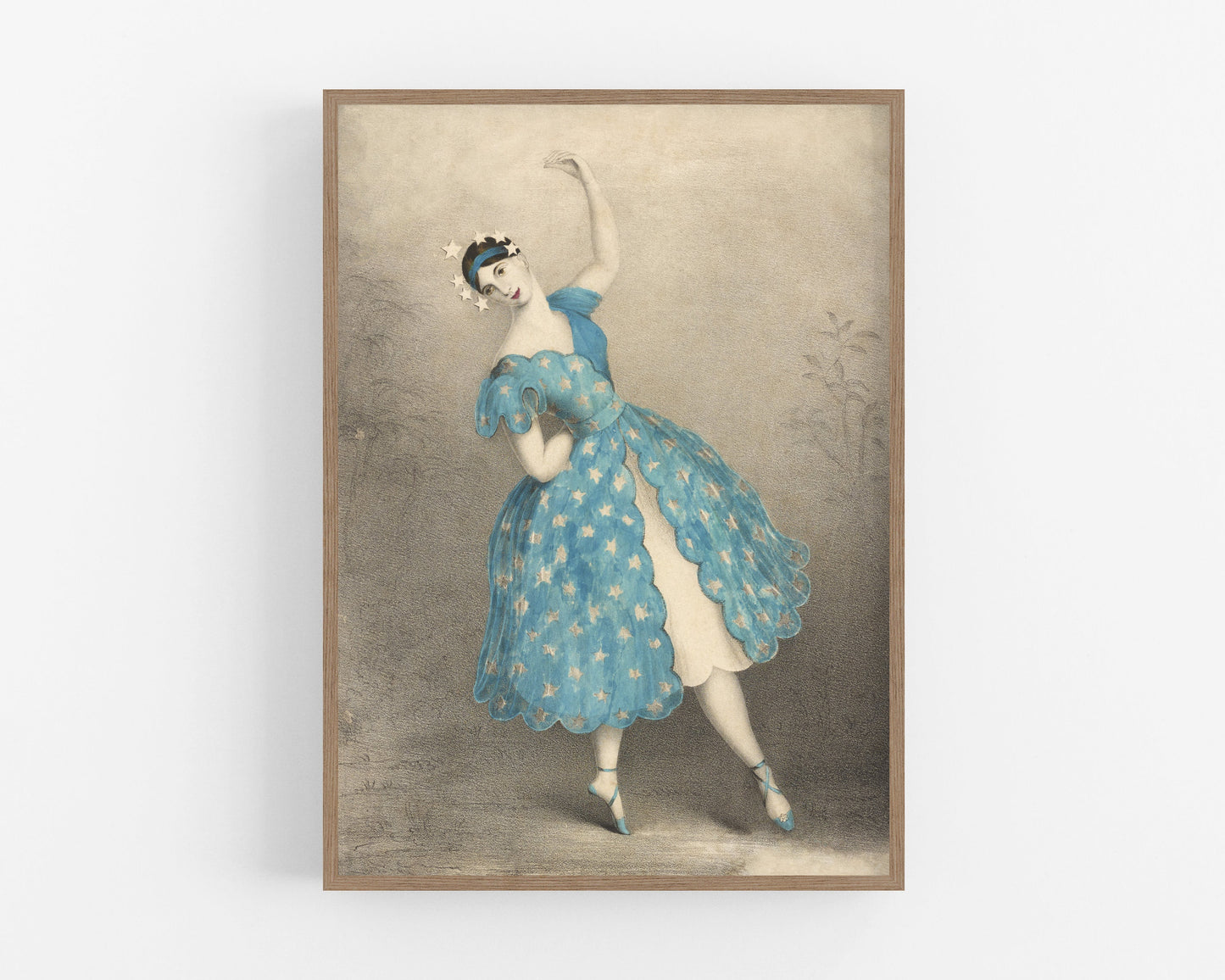 Vintage dancer art print | Crown of stars | Blue dress of stars | 19th century dance costume | Ballet fashion plate | Modern Vintage decor