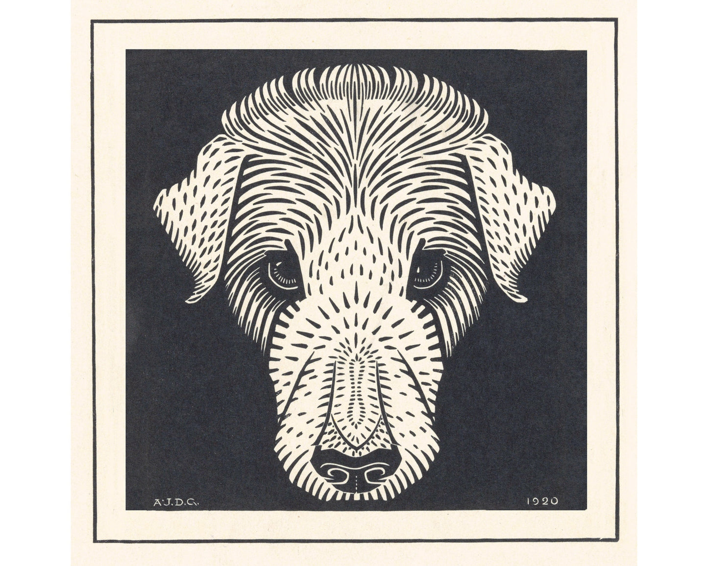 Vintage dog fine art print | Art nouveau animal woodcut | Woodblock animal wall art | Julie de Graag | Female artist | Modern Vintage décor