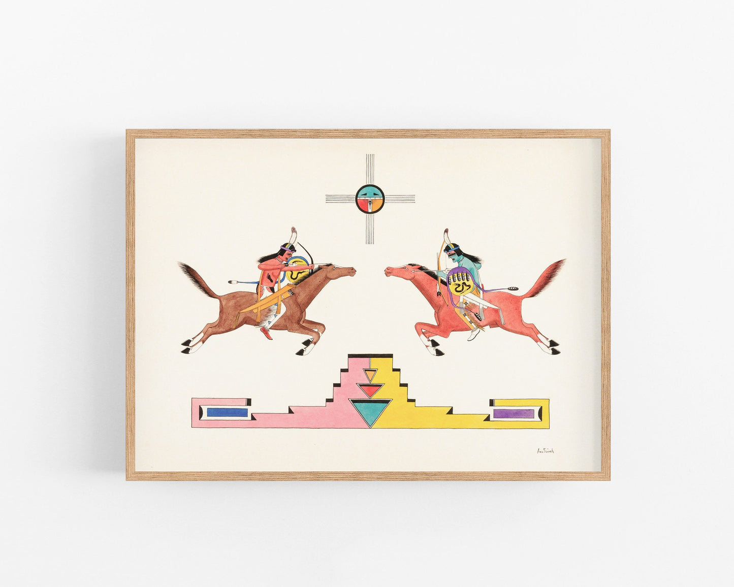 Vintage Indigenous art print | Awa Tsireh | Mounted warriors | Native American wall art | Southwest style painting | Modern vintage decor