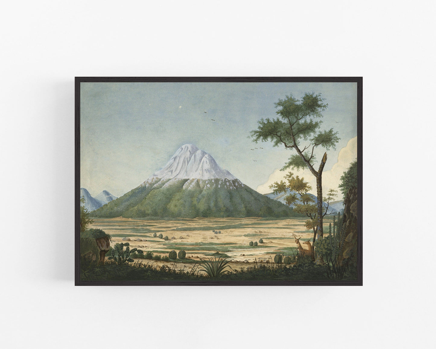 Landscape & llama art | Tropical scene with white capped mountain print | Modern vintage décor | Eco-friendly gift