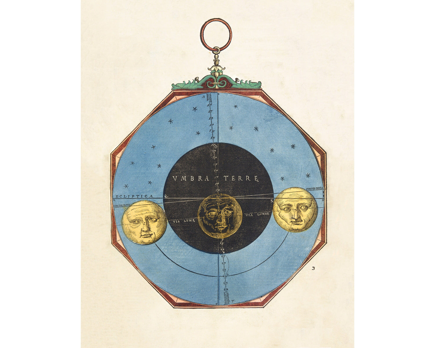 Antique Astronomy print | 16th century Astrolabe | Moons | Umbra Terre | | Modern vintage décor | Eco-friendly gift