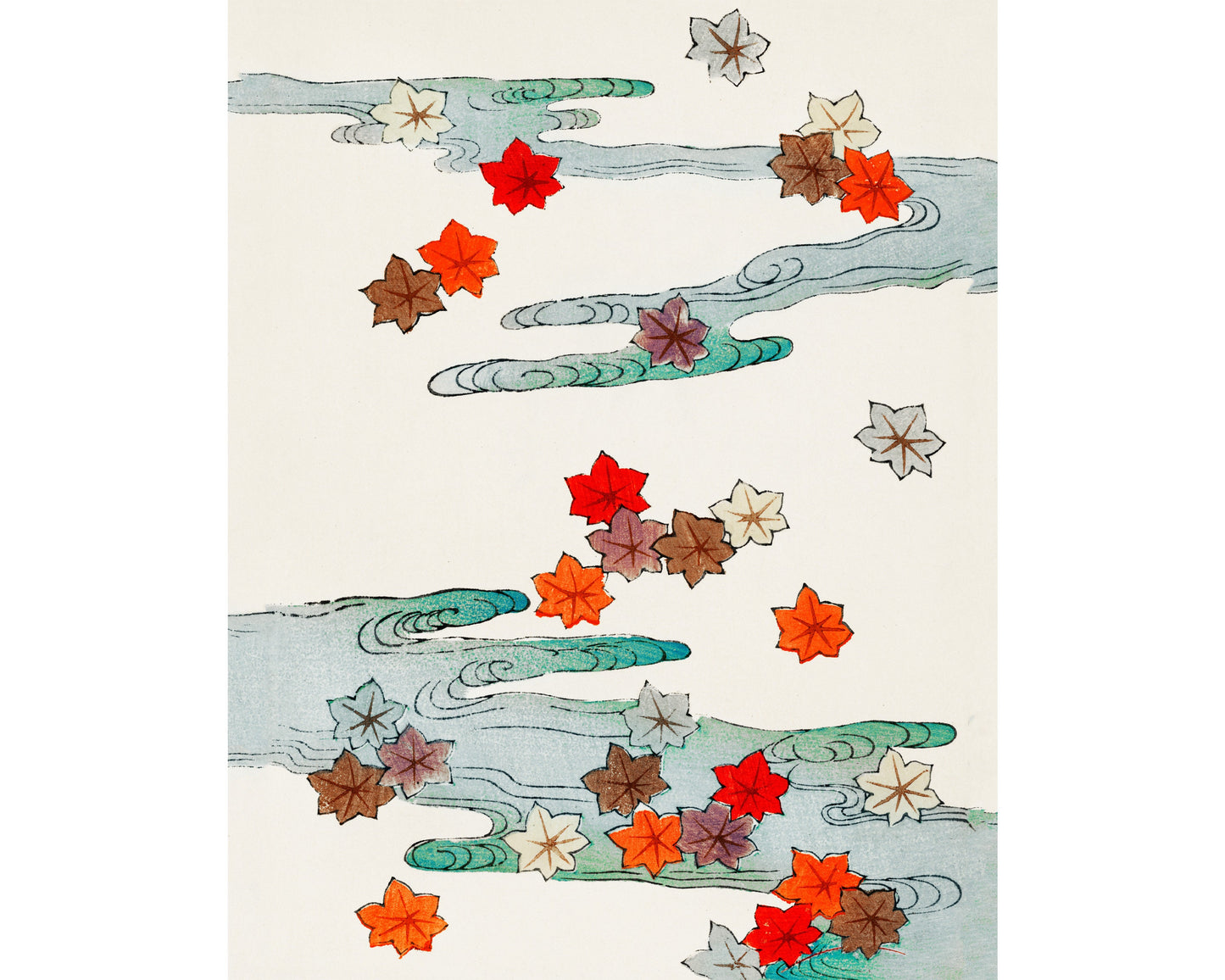 Colorful Autumn and water art | Vintage Asian pattern print | Watanabe Seitei | Kacho-ga artist | Modern vintage décor | Eco-friendly gift