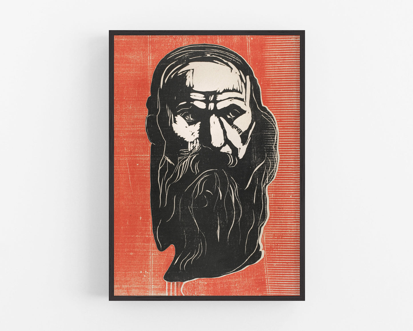 Old man with beard print | Vintage Edvard Munch | Woodcut portrait painting | Fine art men | Big beard | Modern vintage décor